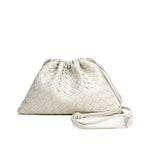 Elegant Fashion Genuine Leather Quilted Shoulder Crossbody Magnetic Snap Drawstring Closure Woven Clutch Bag