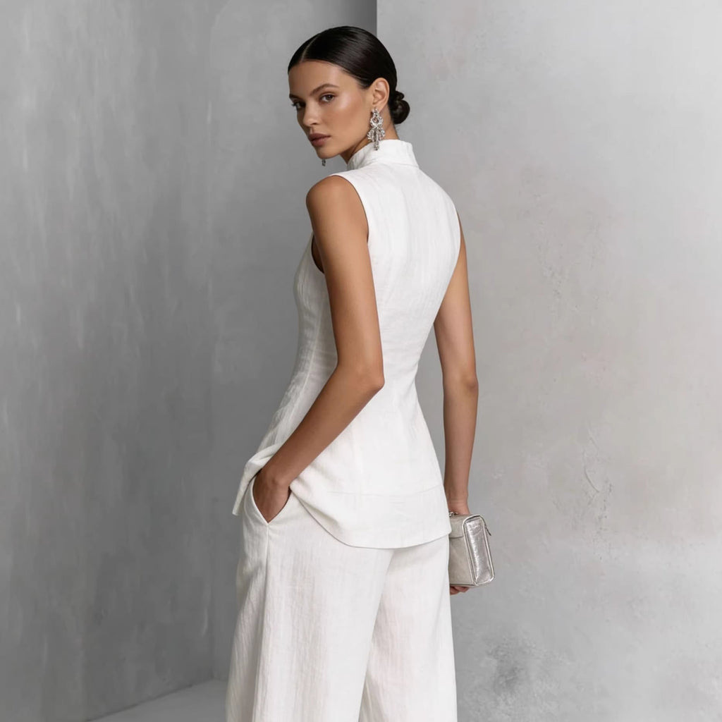 Women's sleeveless top and long pants two-piece casualwear set in solid colors, XS to XXL, by Plush Fashion Hub.