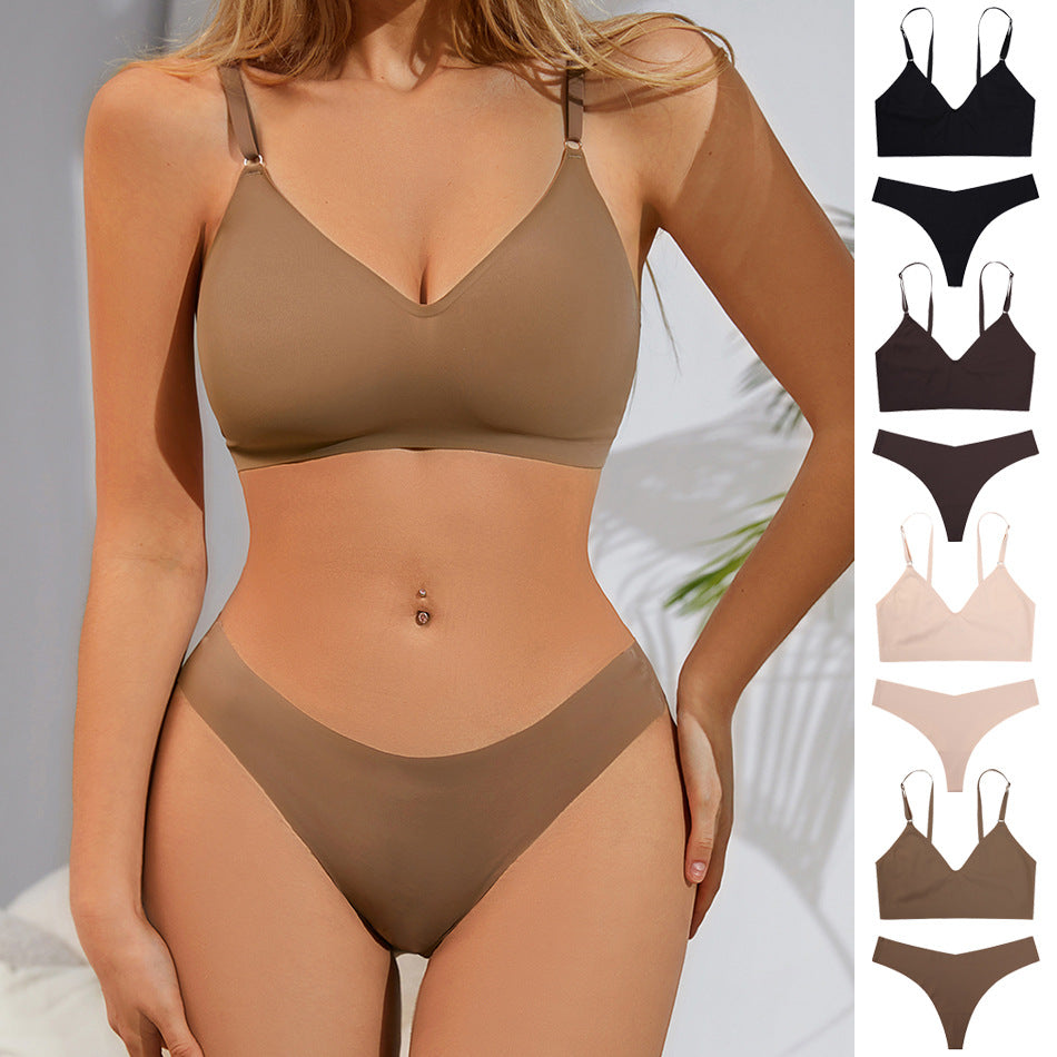 Large size women's V-neck underwear set by eprolo, seamless no steel ring design with comfortable briefs in soft fabric.