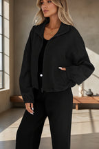 Women's Oversized Zip-Up Jacket with Pockets – High Neck Textured Coat