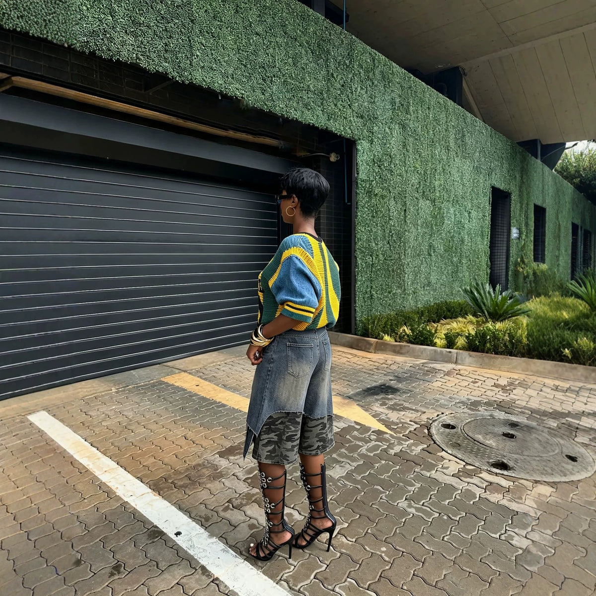 Urban Edge camo patchwork denim two-piece set by Plush Fashion Hub, featuring a jacket and matching pants with camouflage and patchwork details.