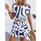 Printed casual two-piece set from FitiqueFit featuring a short sleeve top and matching shorts, suitable for relaxed everyday wear.
