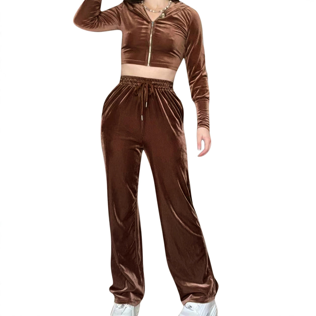 Cozy Zip-Front Hooded Lounge Set with Drawstring Pockets