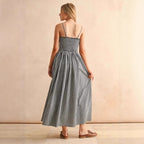 Women's retro plaid sleeveless A-line maxi dress with fitted waist and pleated skirt by FitiqueFit, casual summer sundress.