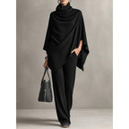 Autumn and Winter German Velvet Pile Collar Cloak Top+Wide Leg Pants Two Piece Set