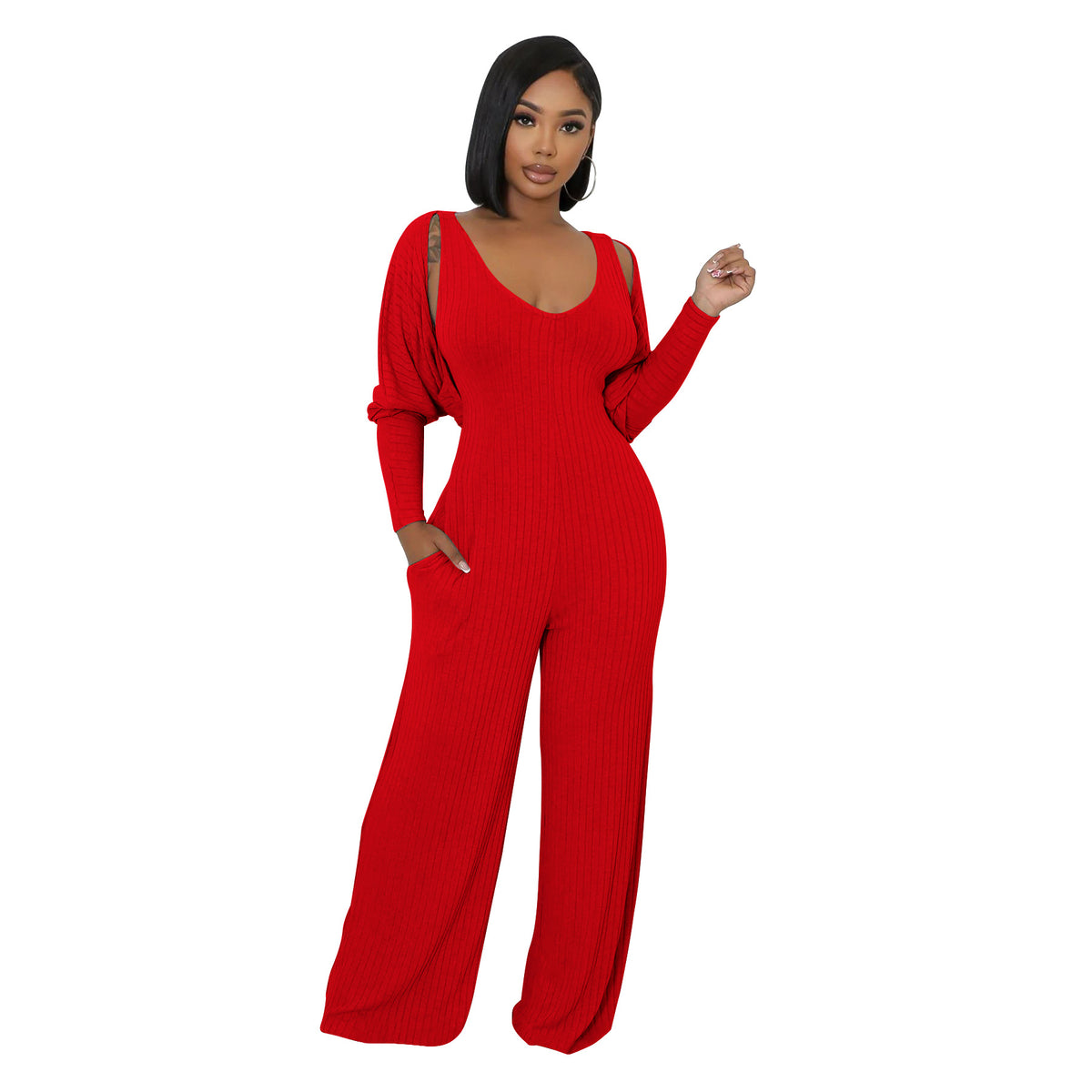 Modern cape-sleeve tailored jumpsuit by Plush Fashion Hub, featuring a sleek design and structured fit in the image.