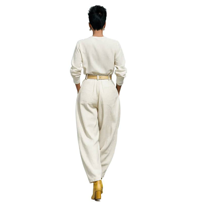 Relaxed two-piece wide-leg set with belt from Plush Fashion Hub, featuring a stylish top and matching pants, shown in the image.