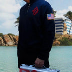 Vintage Retro Embroidered Hooded Polo Sweatshirt