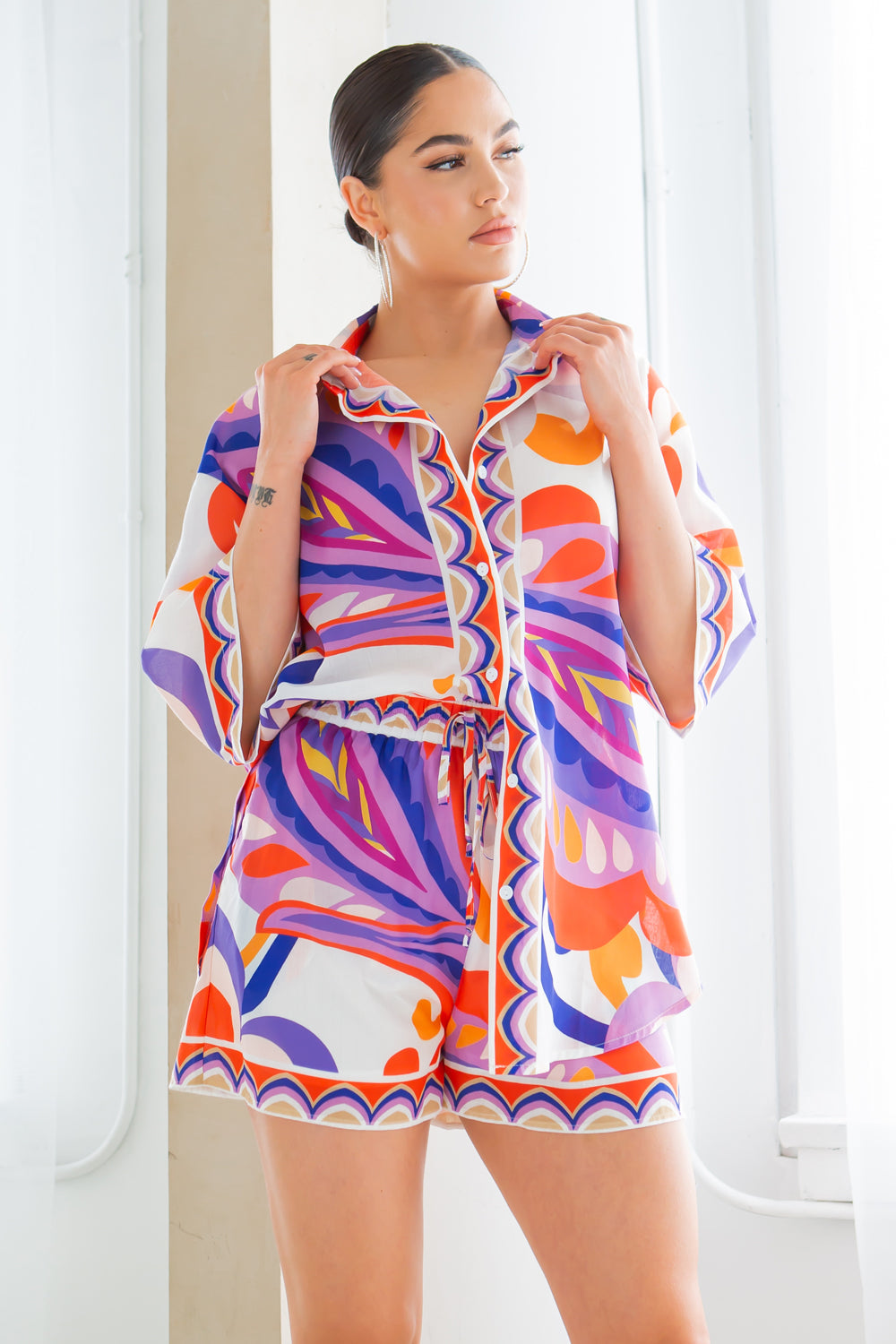 Plush Fashion Hub Joanna orange short set featuring a comfortable, stylish matching top and shorts for casual wear.