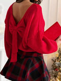Back Bowknot Long Sleeve Sweater - Plush Fashion Hub