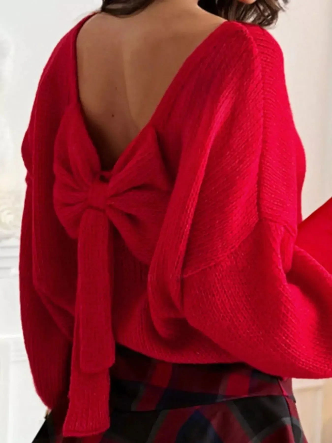 Back Bowknot Long Sleeve Sweater - Plush Fashion Hub