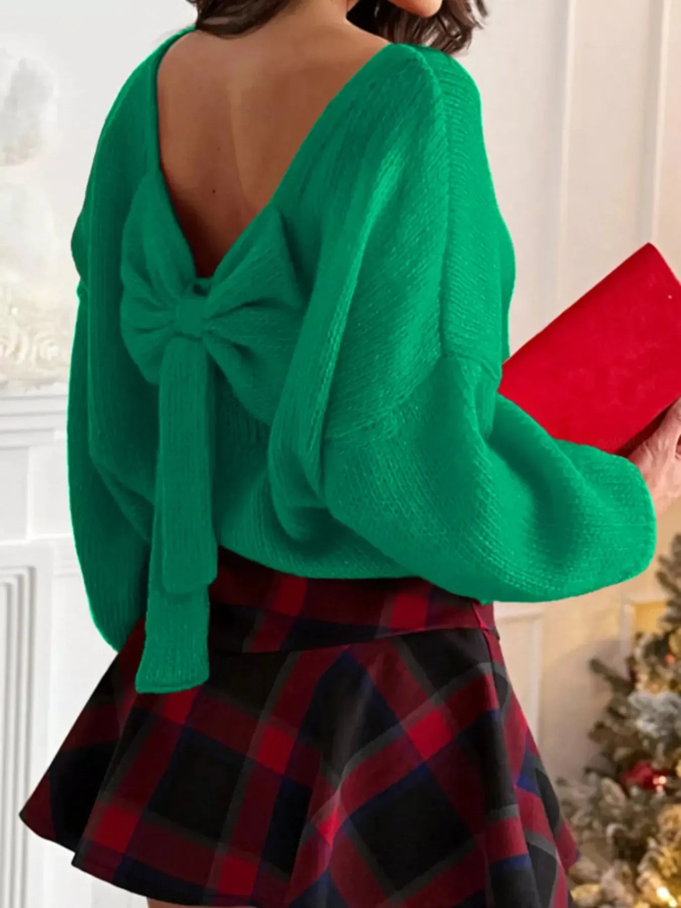 Back Bowknot Long Sleeve Sweater - Plush Fashion Hub