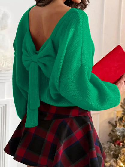 Back Bowknot Long Sleeve Sweater - Plush Fashion Hub