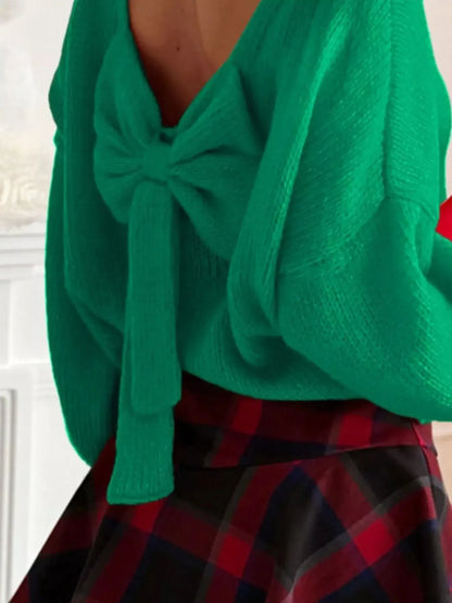 Back Bowknot Long Sleeve Sweater - Plush Fashion Hub