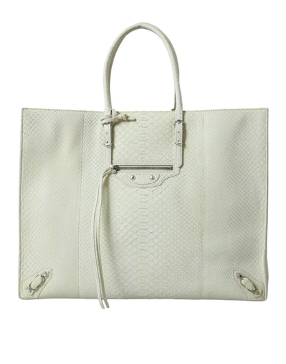 Balenciaga White Yellow Exotic Skin Leather Shopping Tote PAPIER Bag - Plush Fashion Hub
