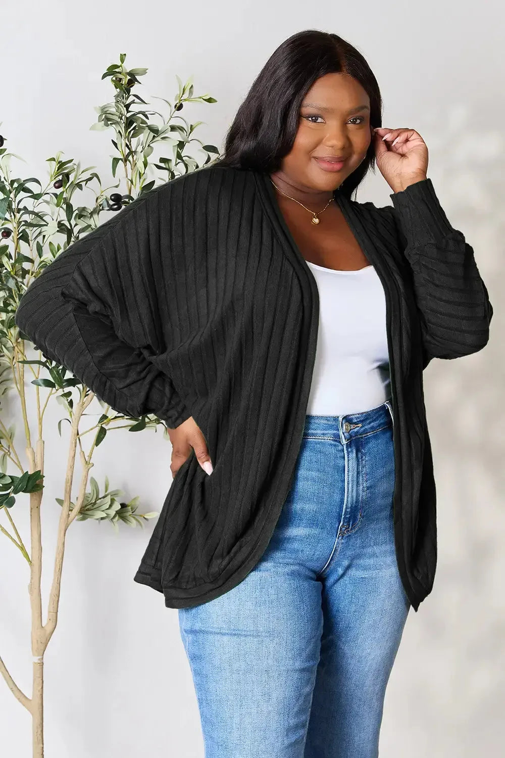 Basic Bae Full Size Ribbed Cocoon Cardigan - Plush Fashion Hub