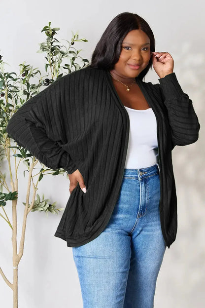 Basic Bae Full Size Ribbed Cocoon Cardigan - Plush Fashion Hub
