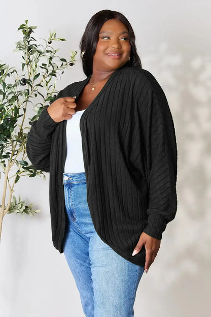 Basic Bae Full Size Ribbed Cocoon Cardigan - Plush Fashion Hub