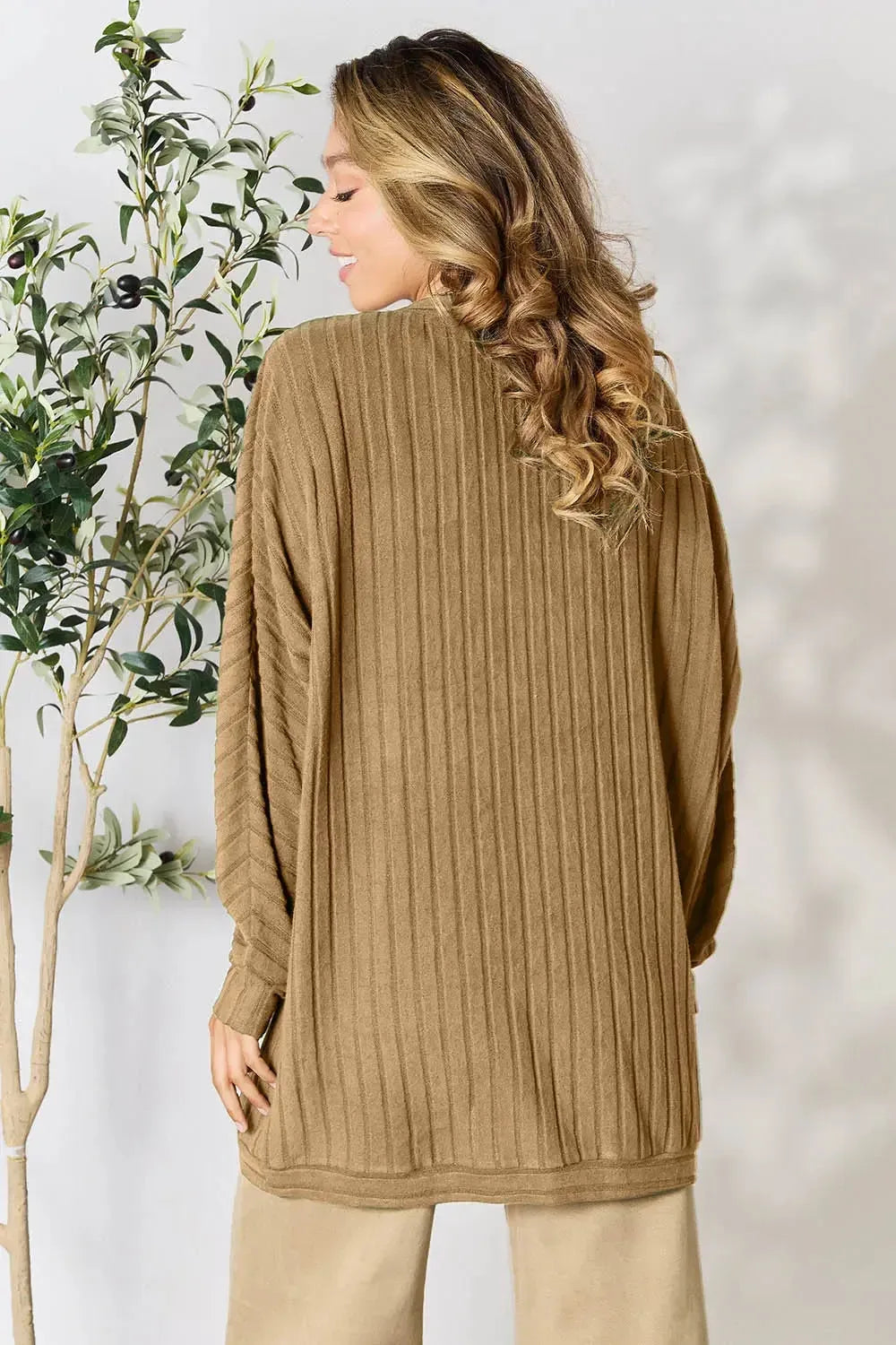 Basic Bae Full Size Ribbed Cocoon Cardigan - Plush Fashion Hub