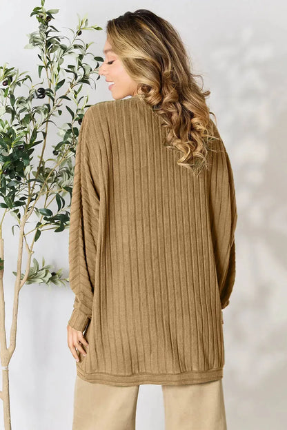 Basic Bae Full Size Ribbed Cocoon Cardigan - Plush Fashion Hub