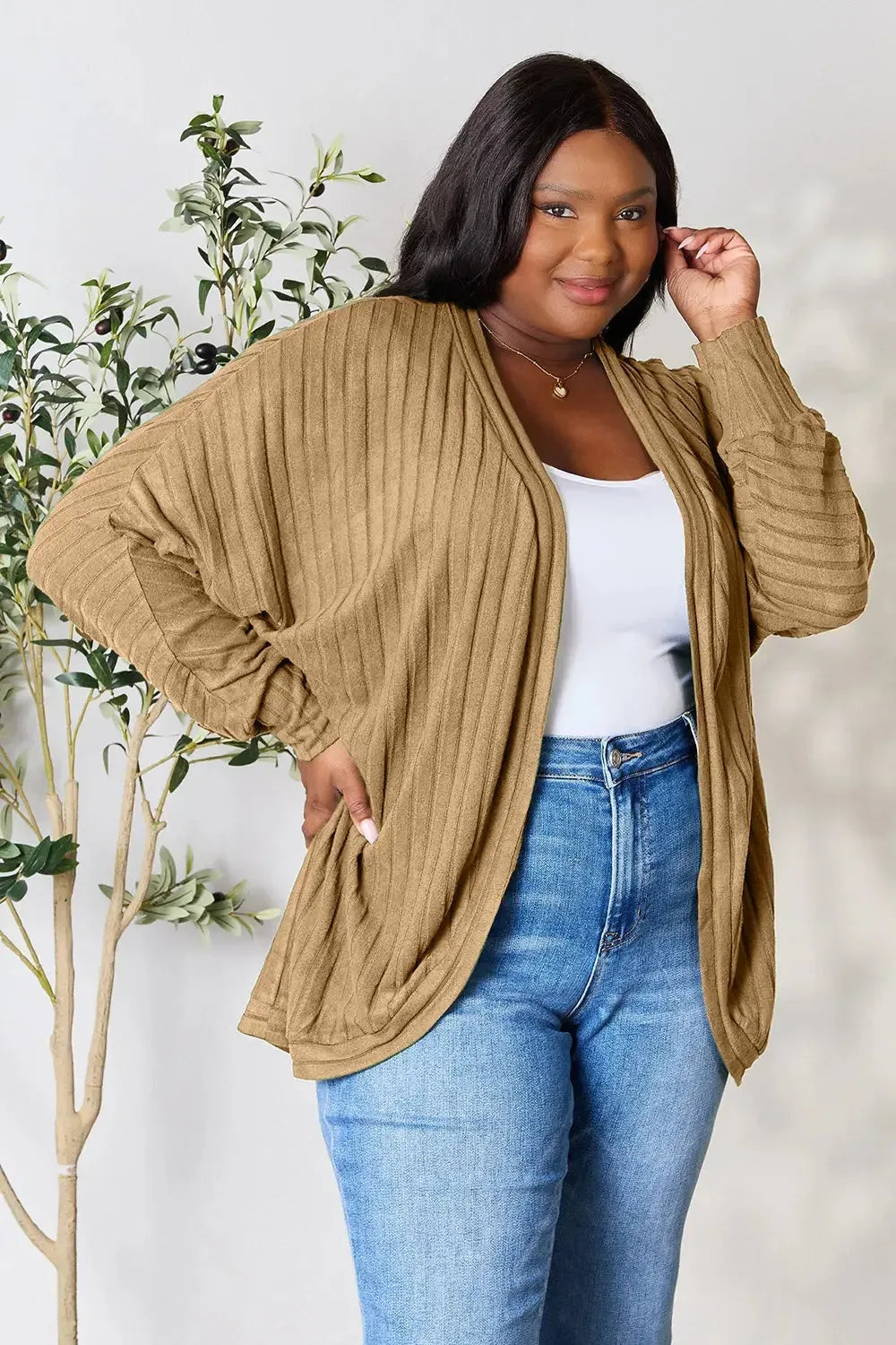 Basic Bae Full Size Ribbed Cocoon Cardigan - Plush Fashion Hub