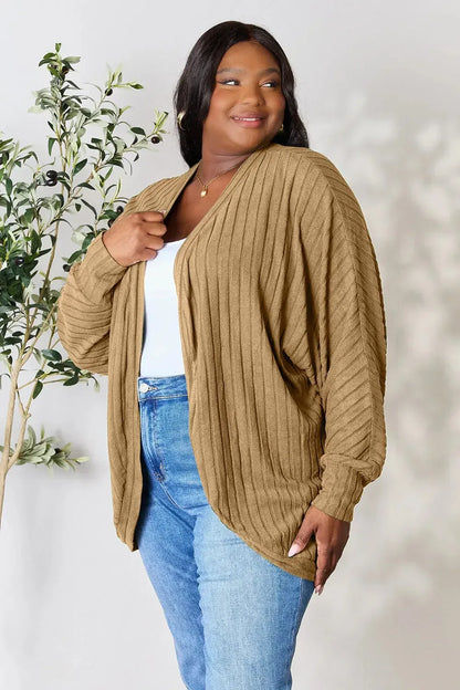 Basic Bae Full Size Ribbed Cocoon Cardigan - Plush Fashion Hub
