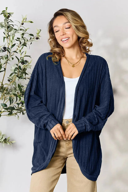 Basic Bae Full Size Ribbed Cocoon Cardigan - Plush Fashion Hub