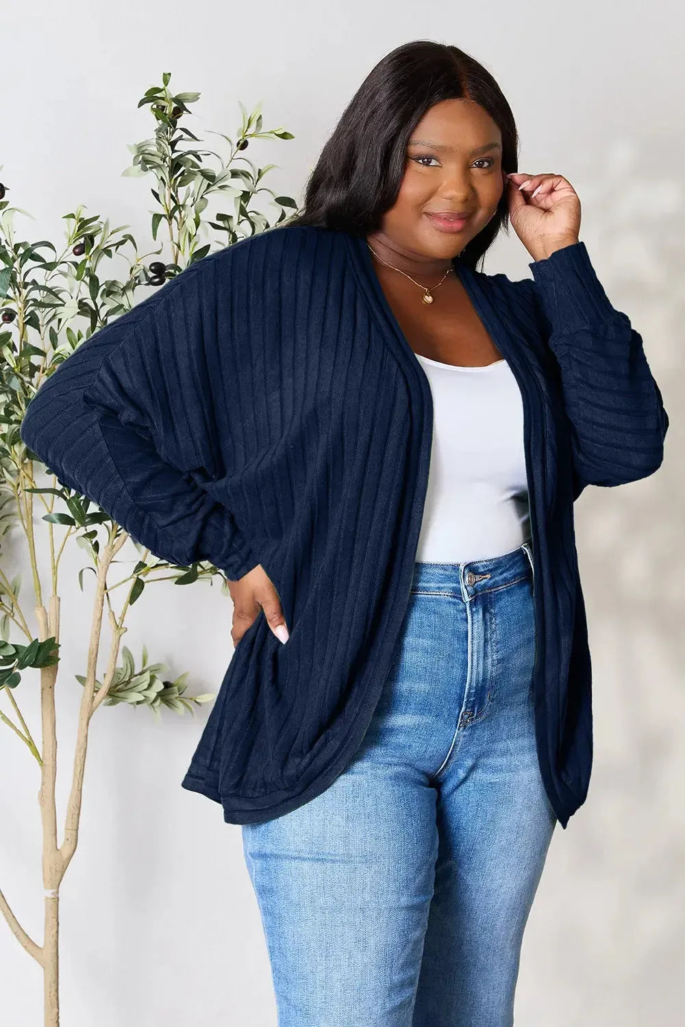 Basic Bae Full Size Ribbed Cocoon Cardigan - Plush Fashion Hub
