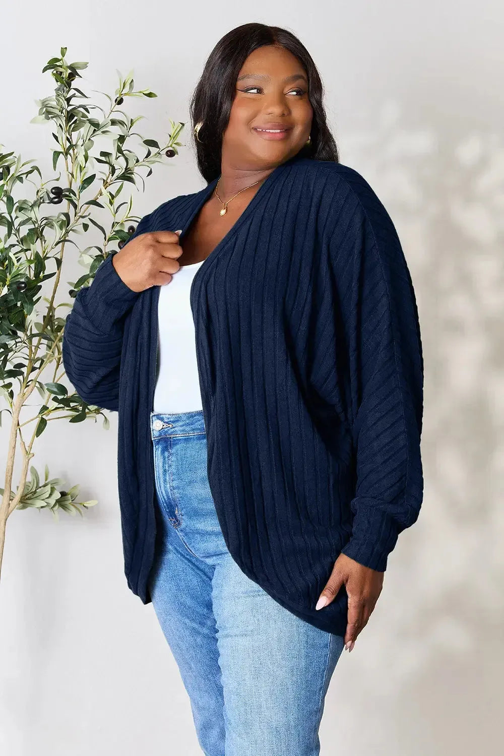 Basic Bae Full Size Ribbed Cocoon Cardigan - Plush Fashion Hub