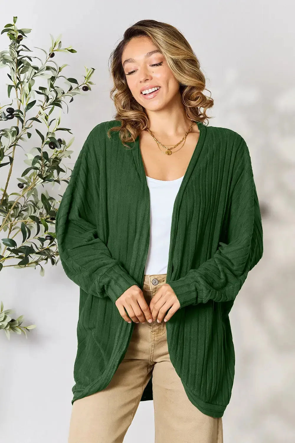 Basic Bae Full Size Ribbed Cocoon Cardigan - Plush Fashion Hub