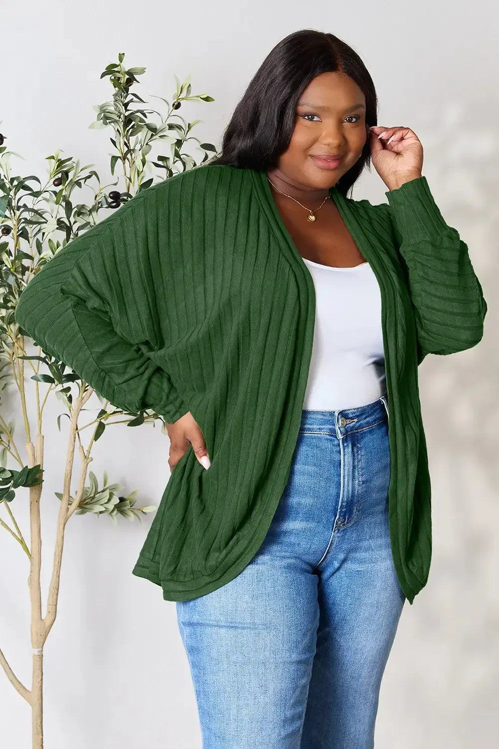 Basic Bae Full Size Ribbed Cocoon Cardigan - Plush Fashion Hub