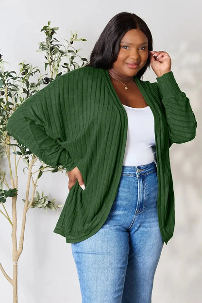 Basic Bae Full Size Ribbed Cocoon Cardigan - Plush Fashion Hub