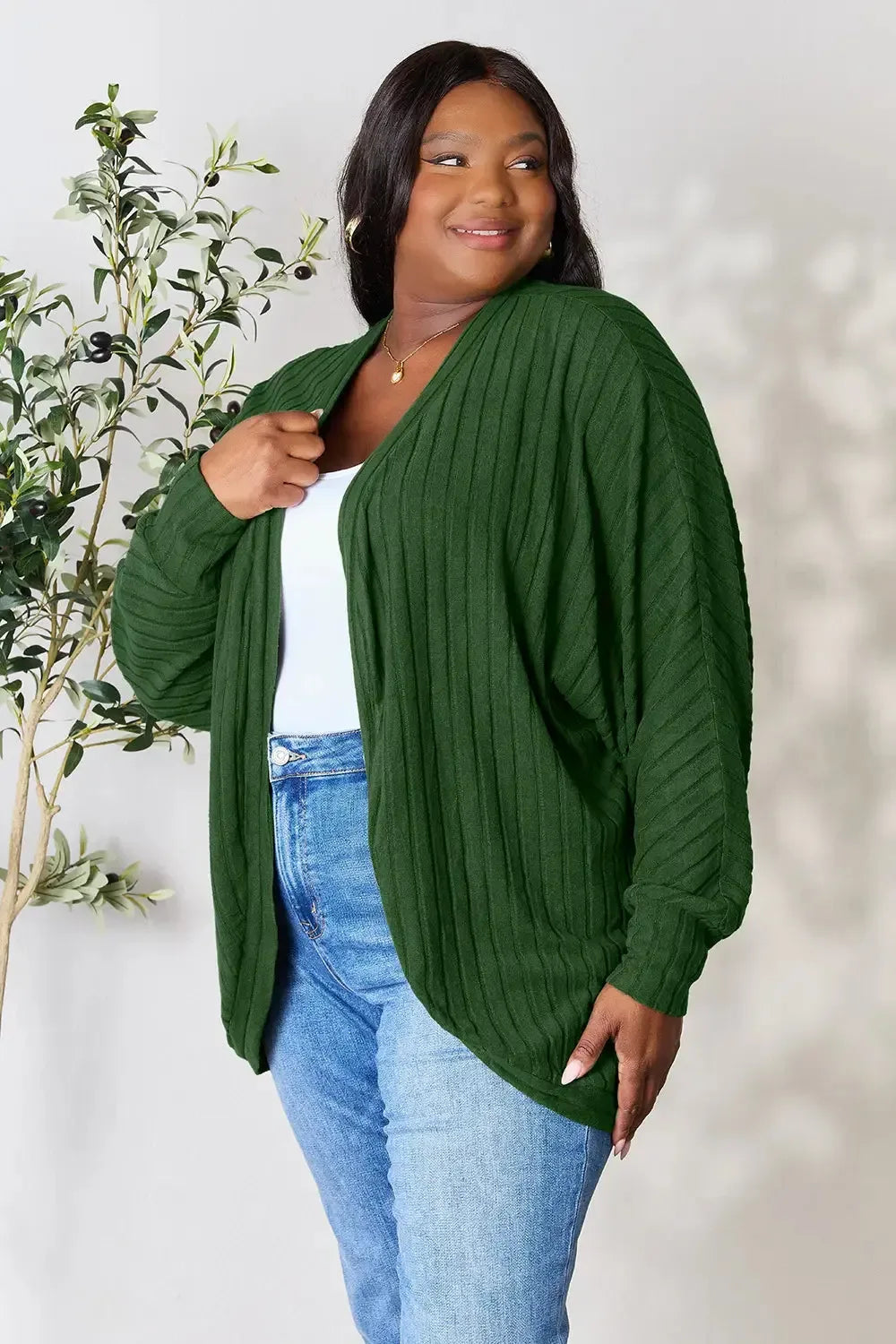 Basic Bae Full Size Ribbed Cocoon Cardigan - Plush Fashion Hub