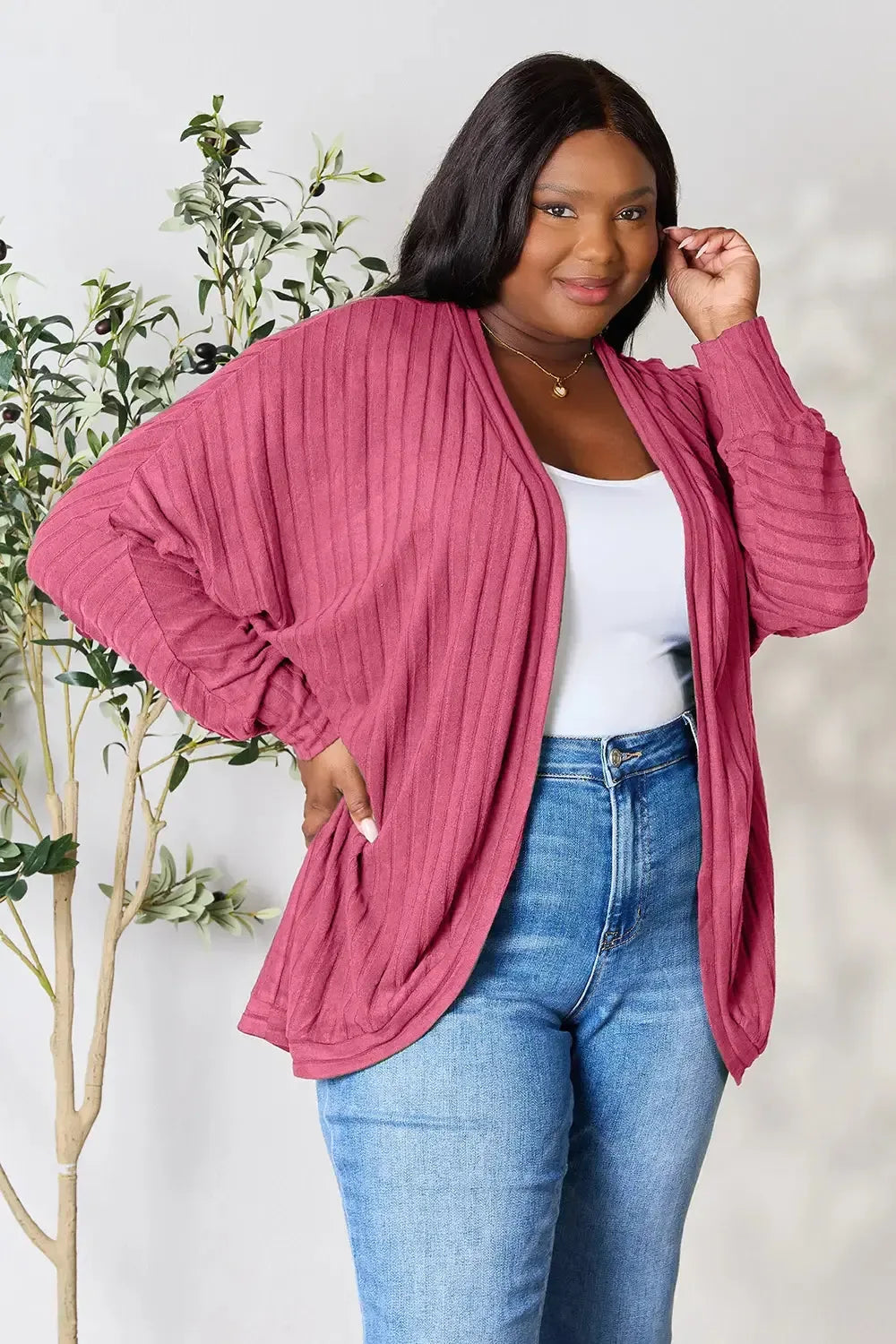 Basic Bae Full Size Ribbed Cocoon Cardigan - Plush Fashion Hub