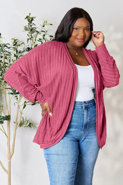 Basic Bae Full Size Ribbed Cocoon Cardigan - Plush Fashion Hub