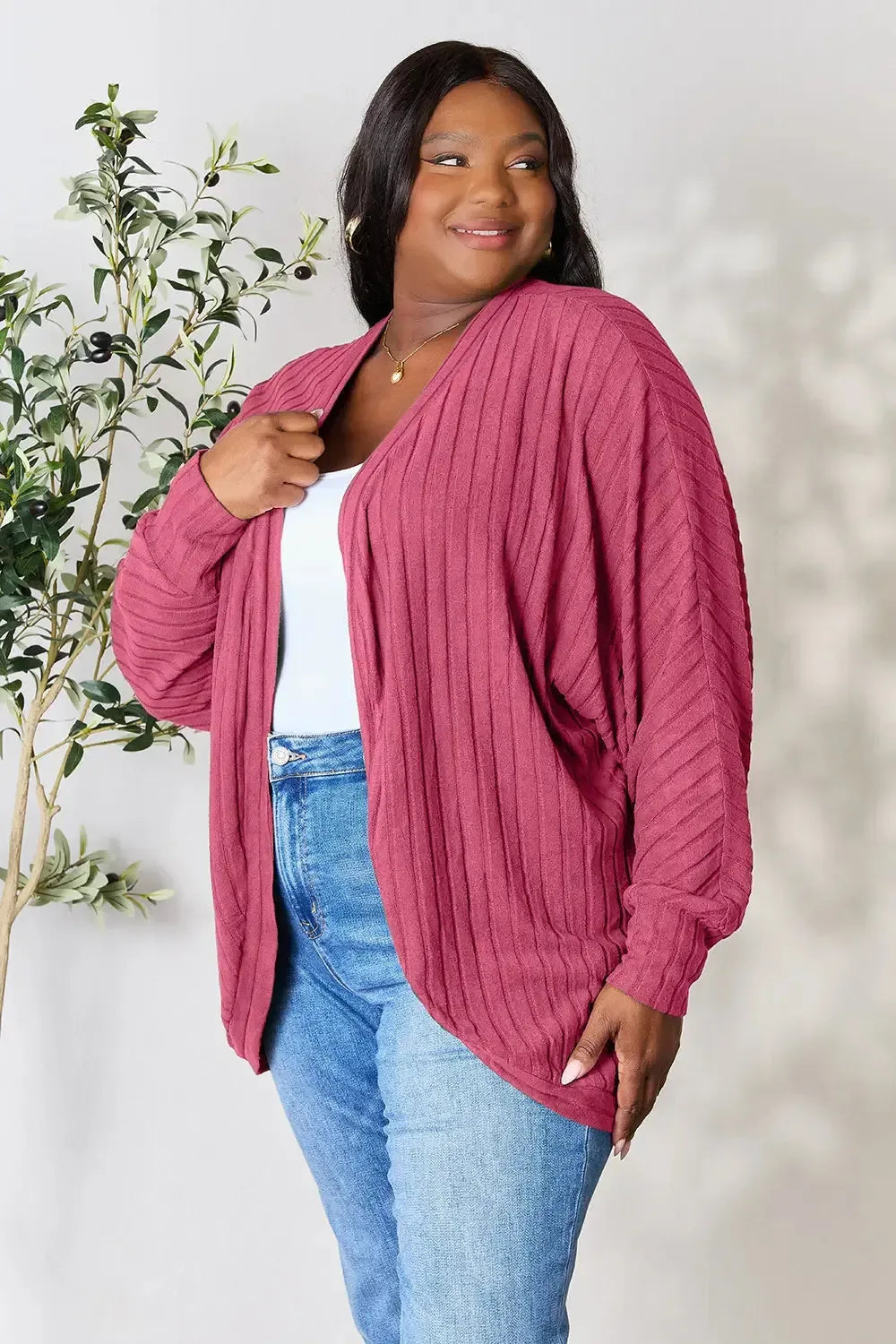 Basic Bae Full Size Ribbed Cocoon Cardigan - Plush Fashion Hub