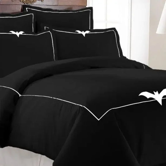Bat Embroidered Duvet Cover Set Black - Plush Fashion Hub