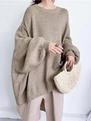Batwing Sleeves Loose Solid Color Sweater Top - Plush Fashion Hub