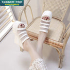 Women wedge heel platform sandals and rhinestone slippers with open toes and ankle straps, stylish footwear by Trendy Attic Store01.