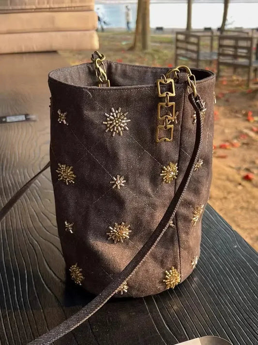 Beaded Embroidered Bucket Bag - Plush Fashion Hub