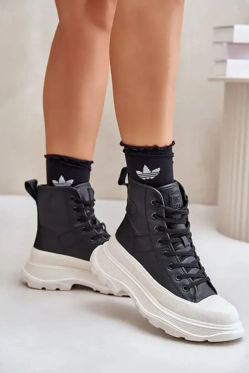 Women's natural leather platform sneakers by Plush Fashion Hub with sheepskin lining, cozy winter footwear, stylish and comfortable.