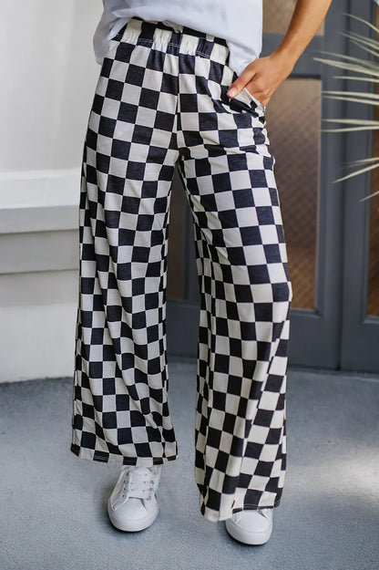 Black Checker Print Wide Leg Pants Pretty Little Patriot