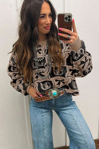 Black Colorblock Bow Pattern Drop Sleeve Relaxed Sweater - Plush Fashion Hub