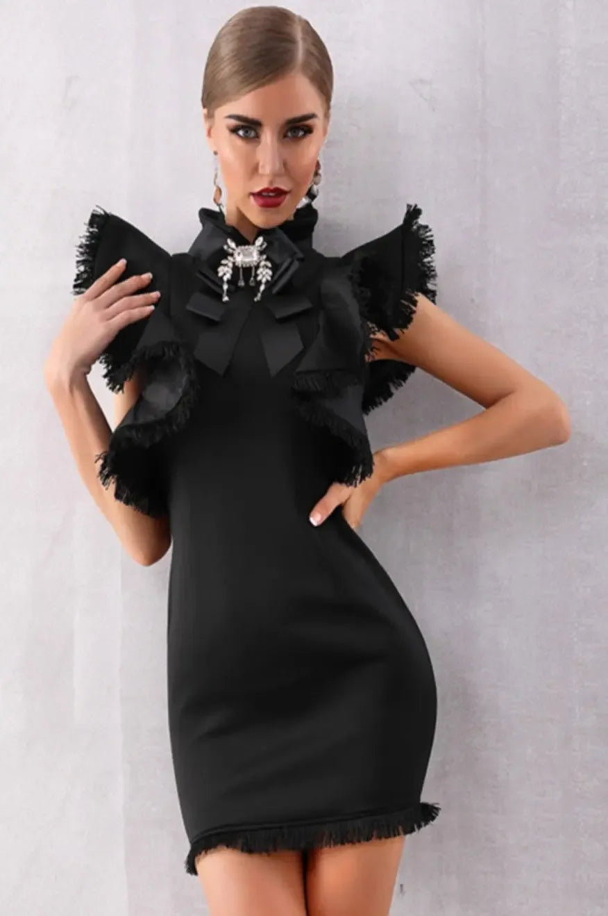 Black Flying Sleeves cocktail Dress - Plush Fashion Hub