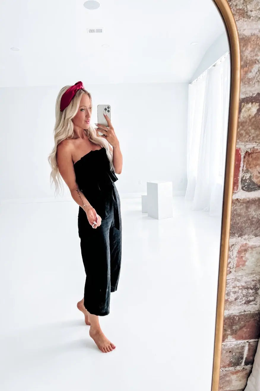 Black Ruffled Capri Jumpsuit Pretty Little Patriot