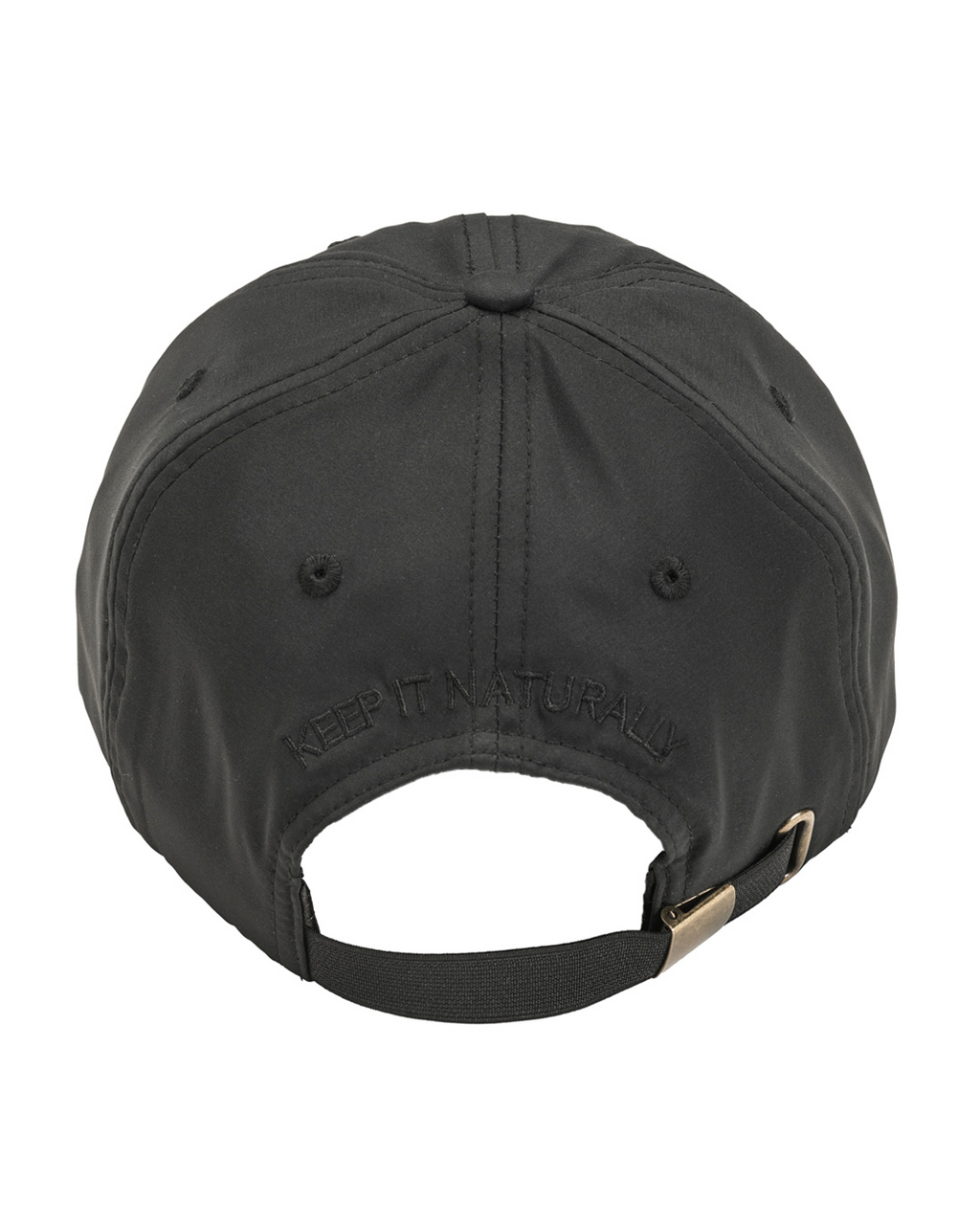 Black waterproof satin-lined dad hat from Plush Fashion Hub, showing a stylish, durable cap with a satin interior and adjustable strap.