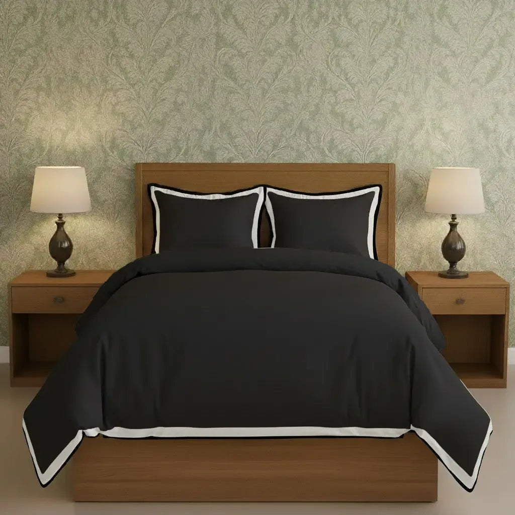 Black & White Border Frame Duvet Cover Set - Plush Fashion Hub