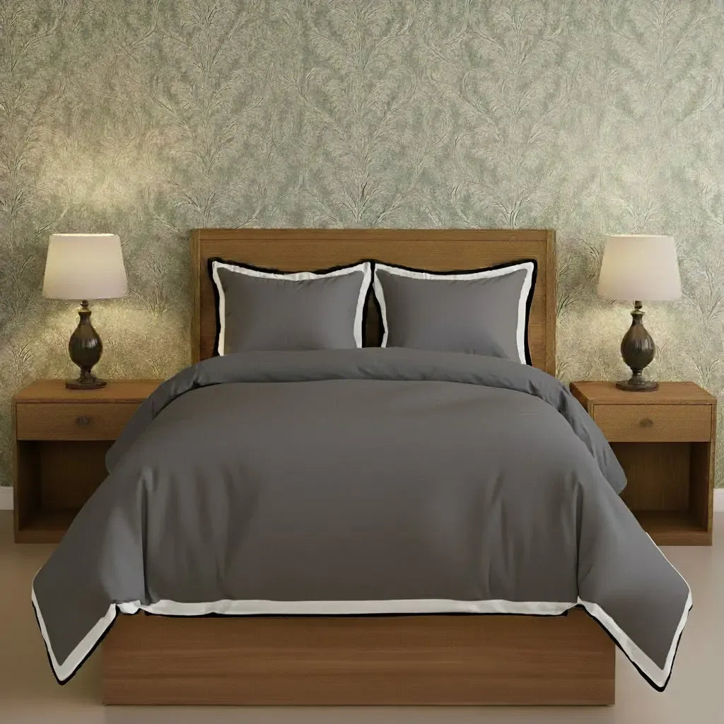 Black & White Border Frame Duvet Cover Set - Plush Fashion Hub