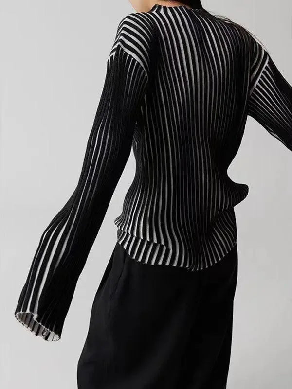 Black and White Contrast Turtleneck Knit Sweater - Plush Fashion Hub