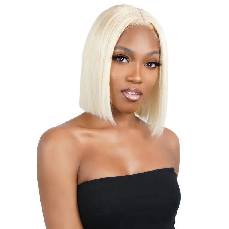 Blonde Straight 13x4 Transparent Lace 100% Human Hair Bob Wig - Plush Fashion Hub